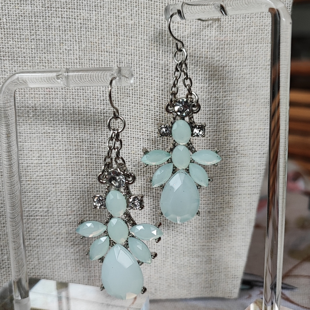 Opaline Silver Tone Clear Rhinestone Unsigned Pierced Earrings Reproduction NEW